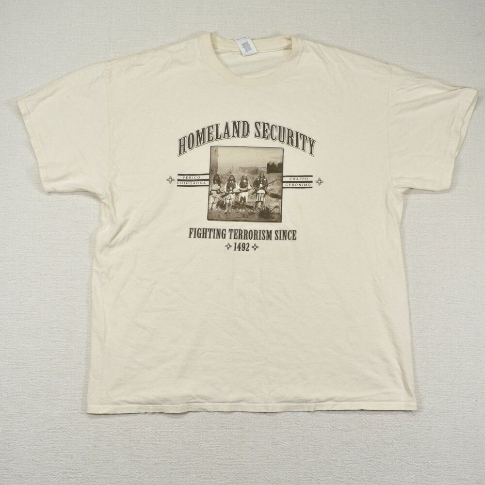 Homeland Security Fighting Terrorism T-Shirt Native American Design Y2K VTG XL